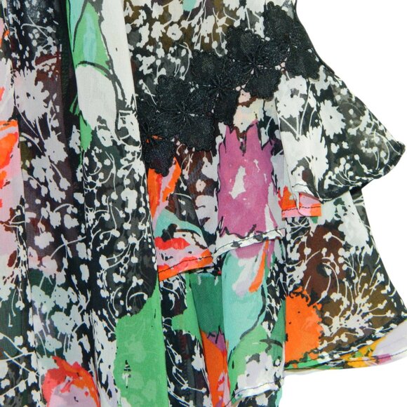 Joseph Ribkoff Sheer Floral Oversize Chiffon 3/4" Bell Cuff Sleeve Blouse Size 8 - Picture 7 of 16